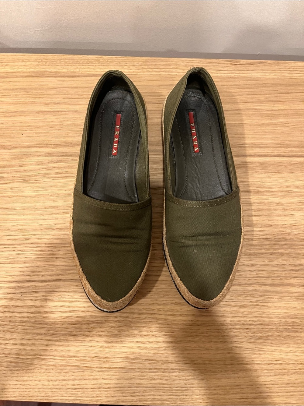 Prada Olive Green Espadrille Slip-On Shoes - Picture 3 of 6